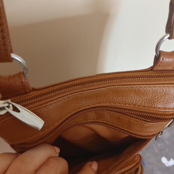 Brown Crossbody Satchel Zipper Pockets Bag Adjustable Strap Travel - Picture 9 of 13